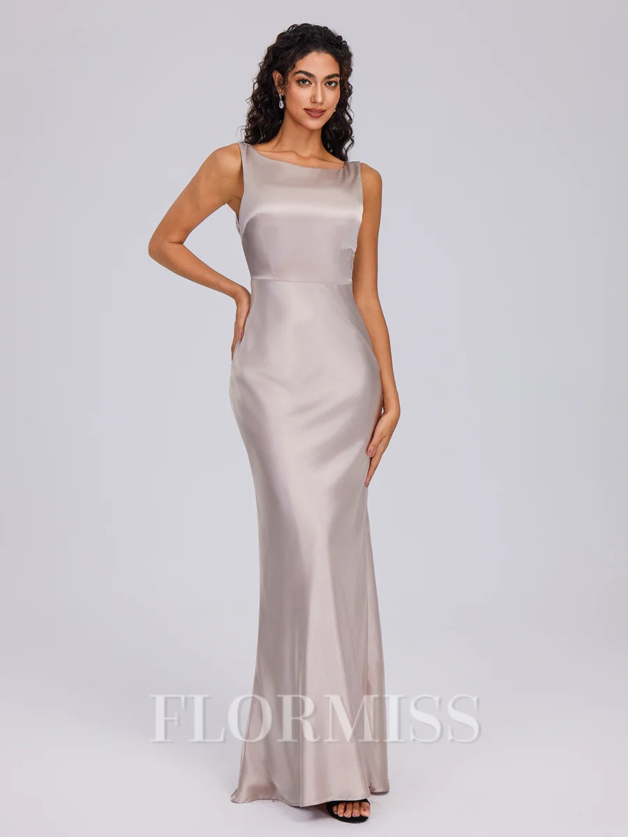 Sheath Scoop Floor-Length Silk Like Satin Bridesmaid Dress