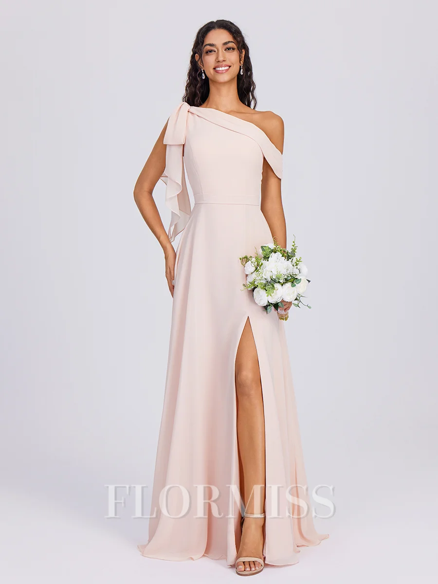 A-line Bow Floor-Length Chiffon Bridesmaid Dress