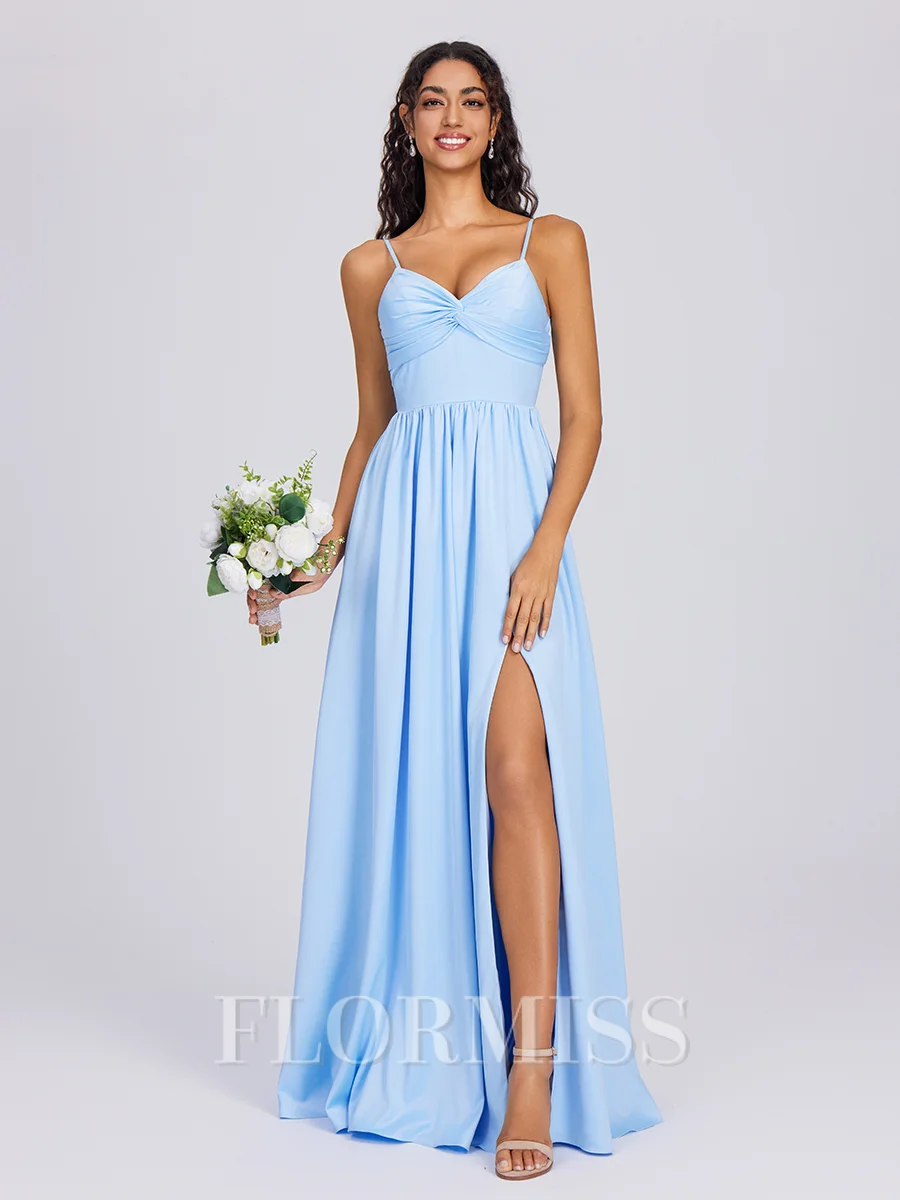 A-line V-neck Pleated Floor-Length Charmeuse Bridesmaid Dress