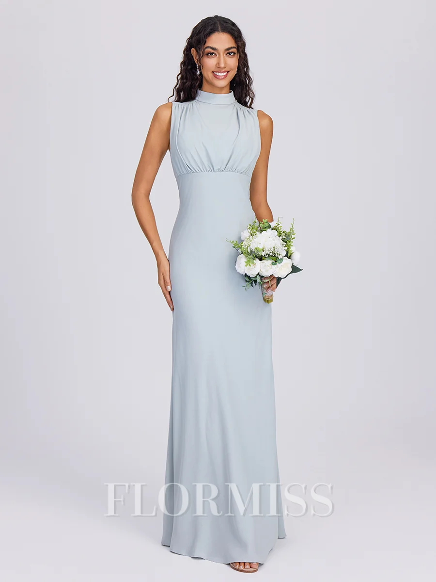 Sheath High Neck Pleated Floor-Length Bridesmaid Dress