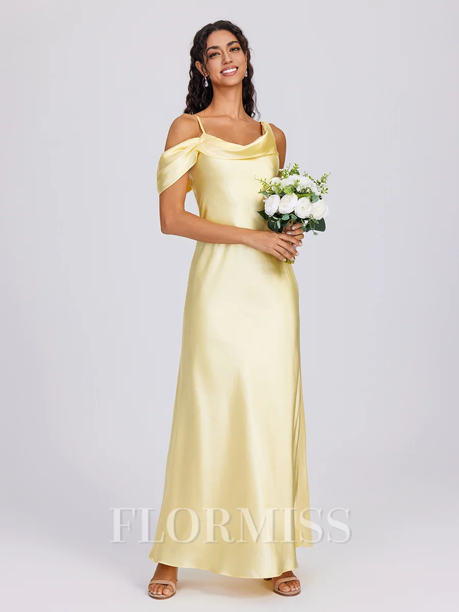 Sheath Pleated Ankle-Length Silk Like Satin Bridesmaid Dress