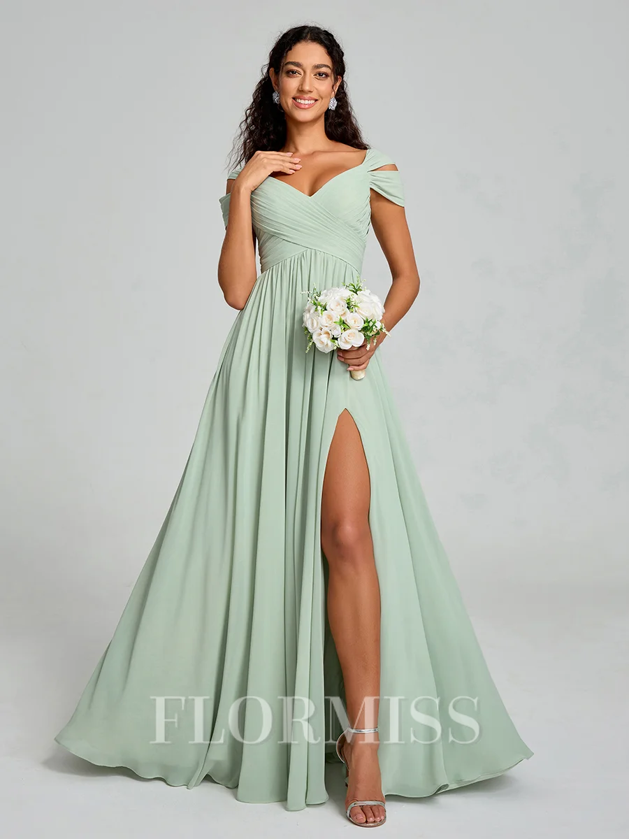 A-line/Princess V-neck Floor-Length Sleeveless Chiffon Bridesmaid Dress