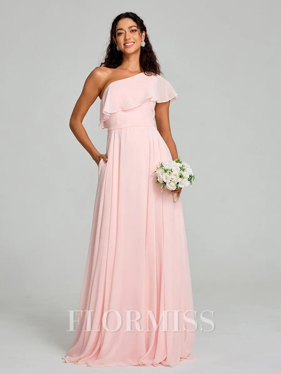 A-Line/Princess One-Shoulder Floor-Length Sleeveless Chiffon Bridesmaid Dress