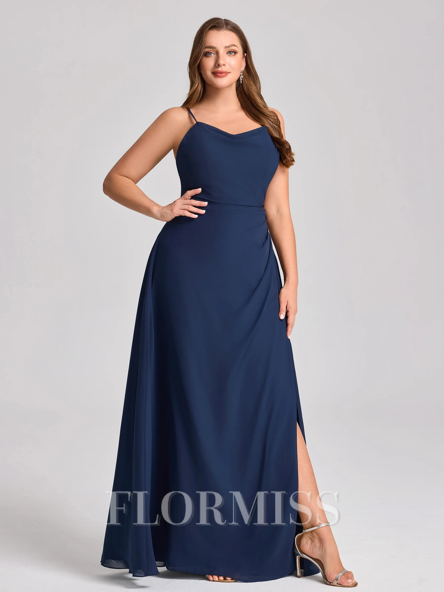 Sheath Spaghetti Straps Pleated Floor-Length Chiffon Corset Plus Size Bridesmaid Dress