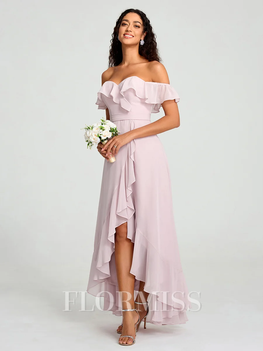 A-Line/Princess Off-the-Shoulder Asymmetrical Sleeveless Chiffon Bridesmaid Dress