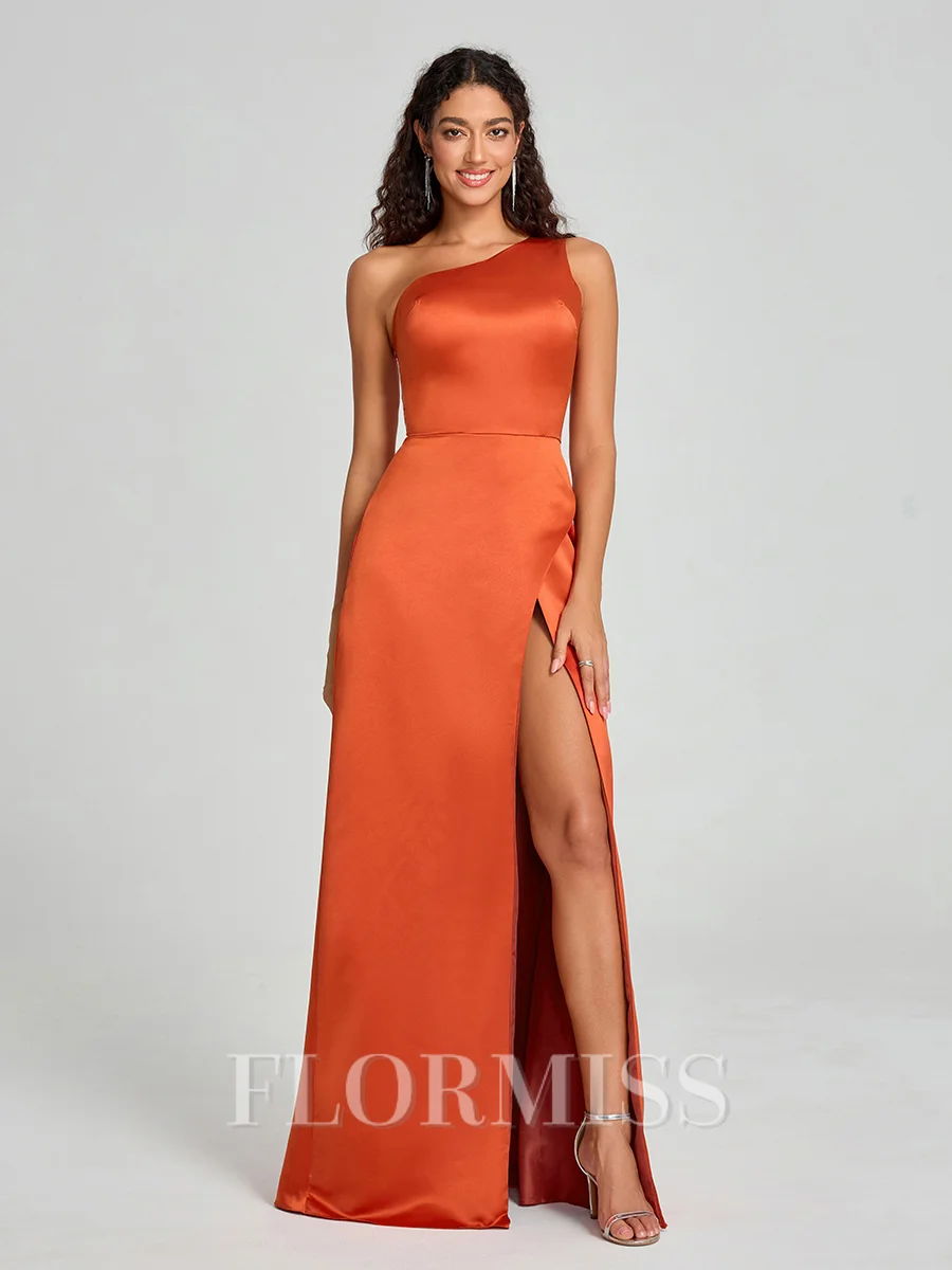 A-Line/Princess One-Shoulder Floor-Length Sleeveless Satin Bridesmaid Dress