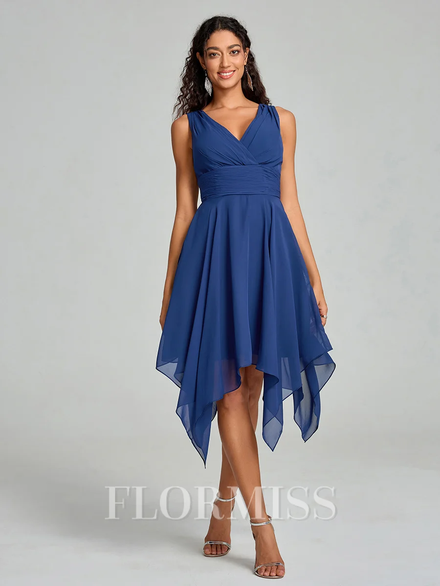A-Line/Princess V-neck Knee-Length Sleeveless Chiffon Bridesmaid Dress