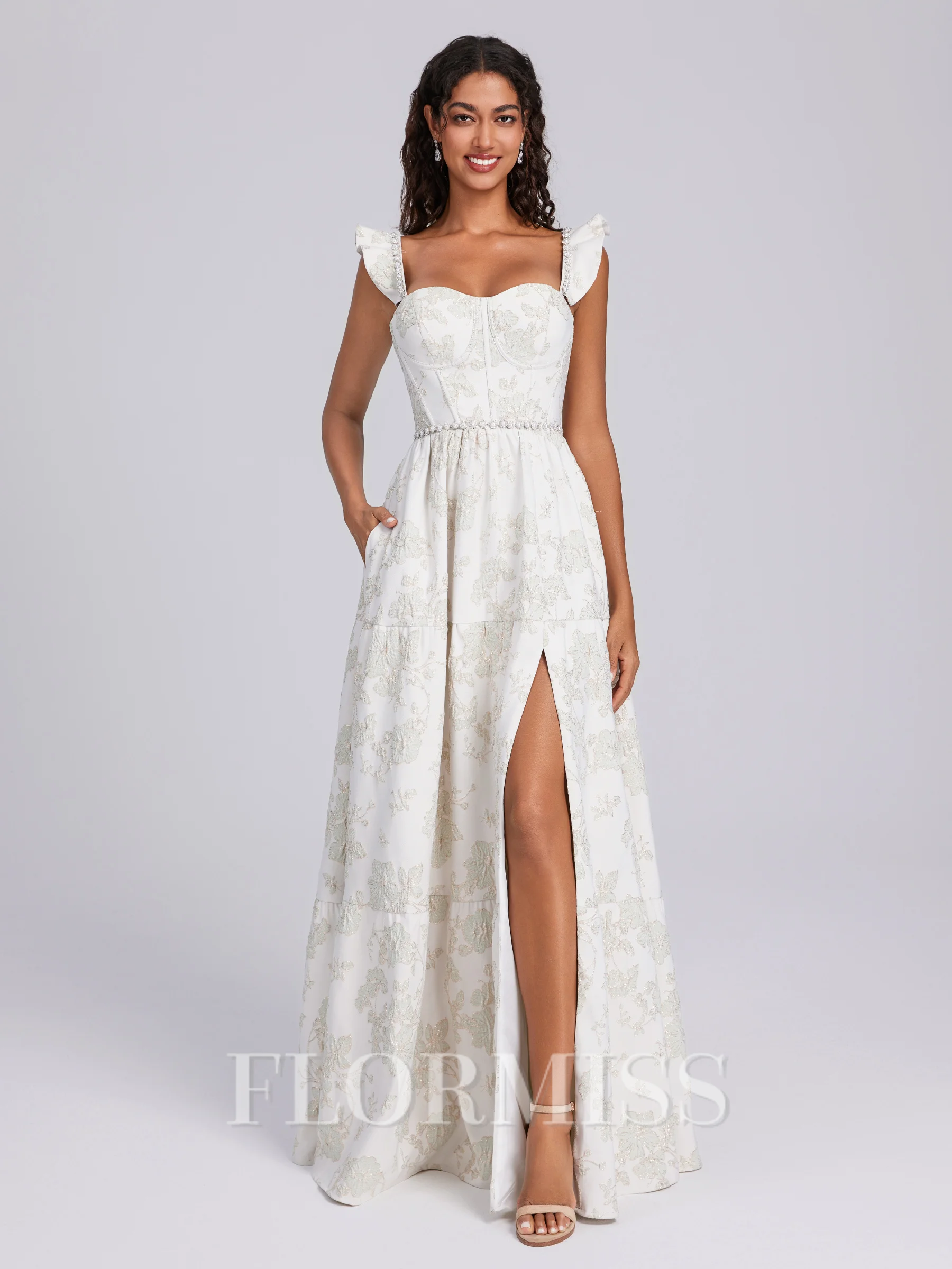 A-line Square Beading Floor-Length Corset Bridesmaid Dress