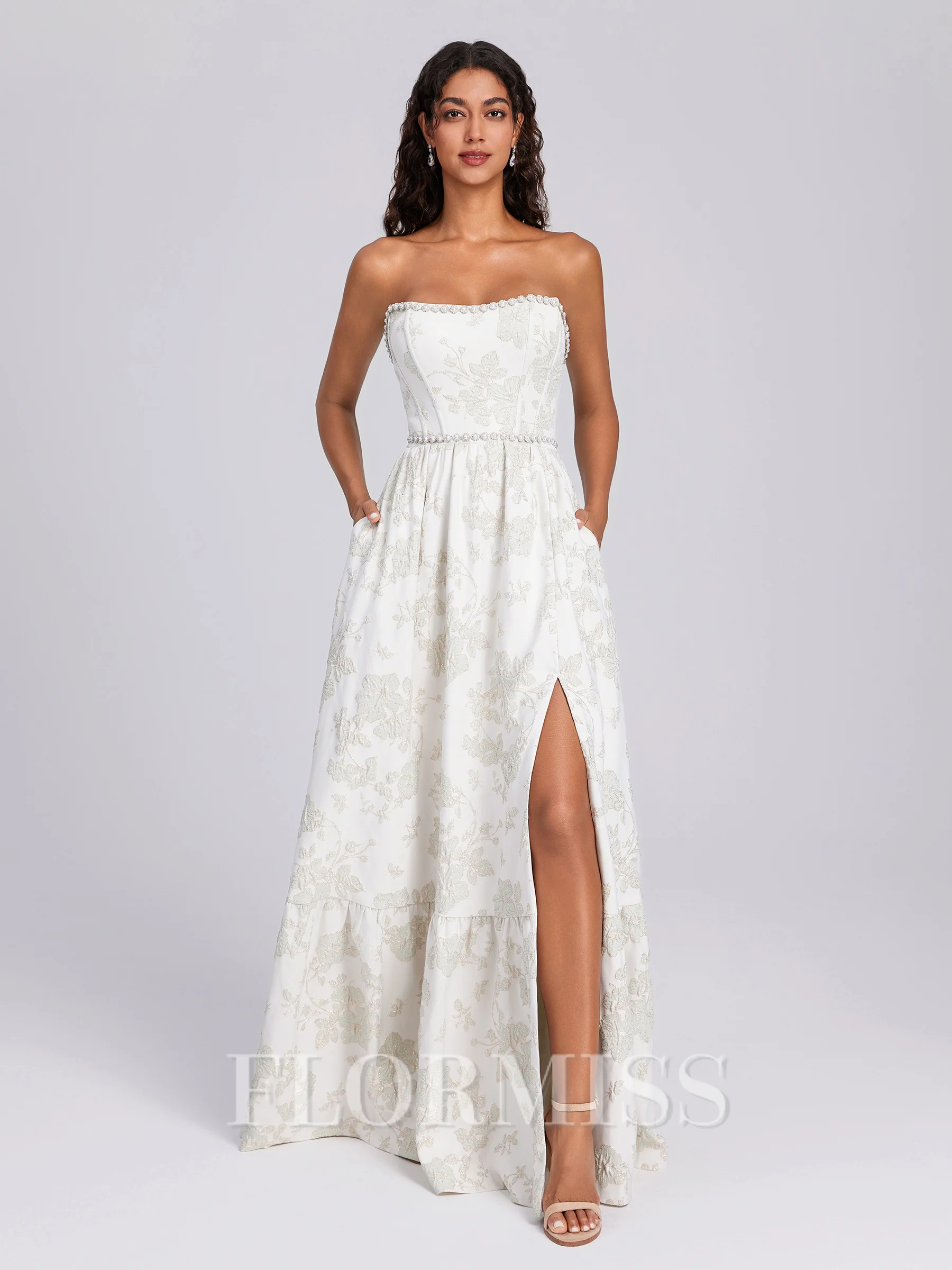 A-line Straight Beading Floor-Length Corset Bridesmaid Dress