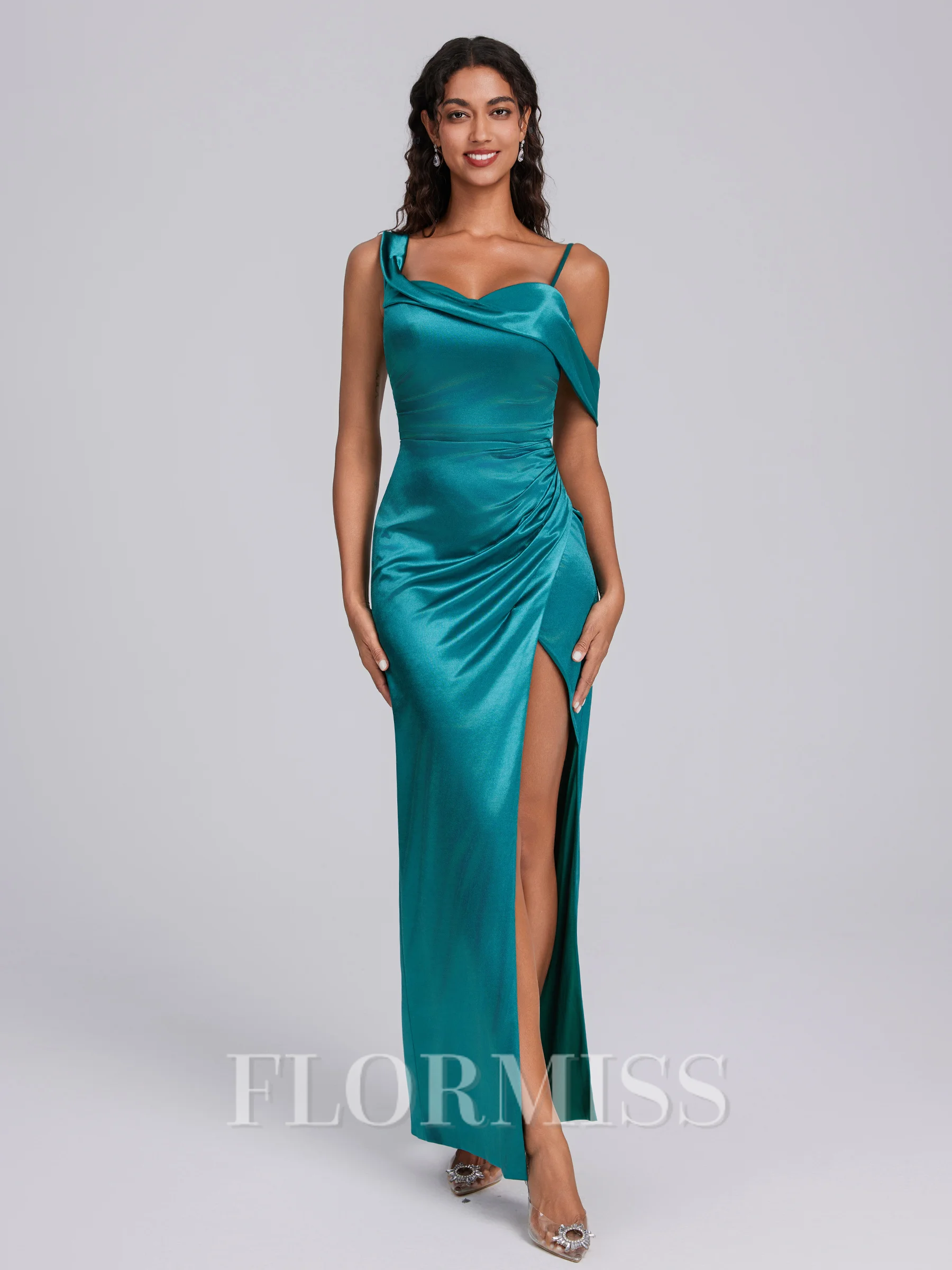 Sheath Straps Pleated Floor-Length Corset Bridesmaid Dress