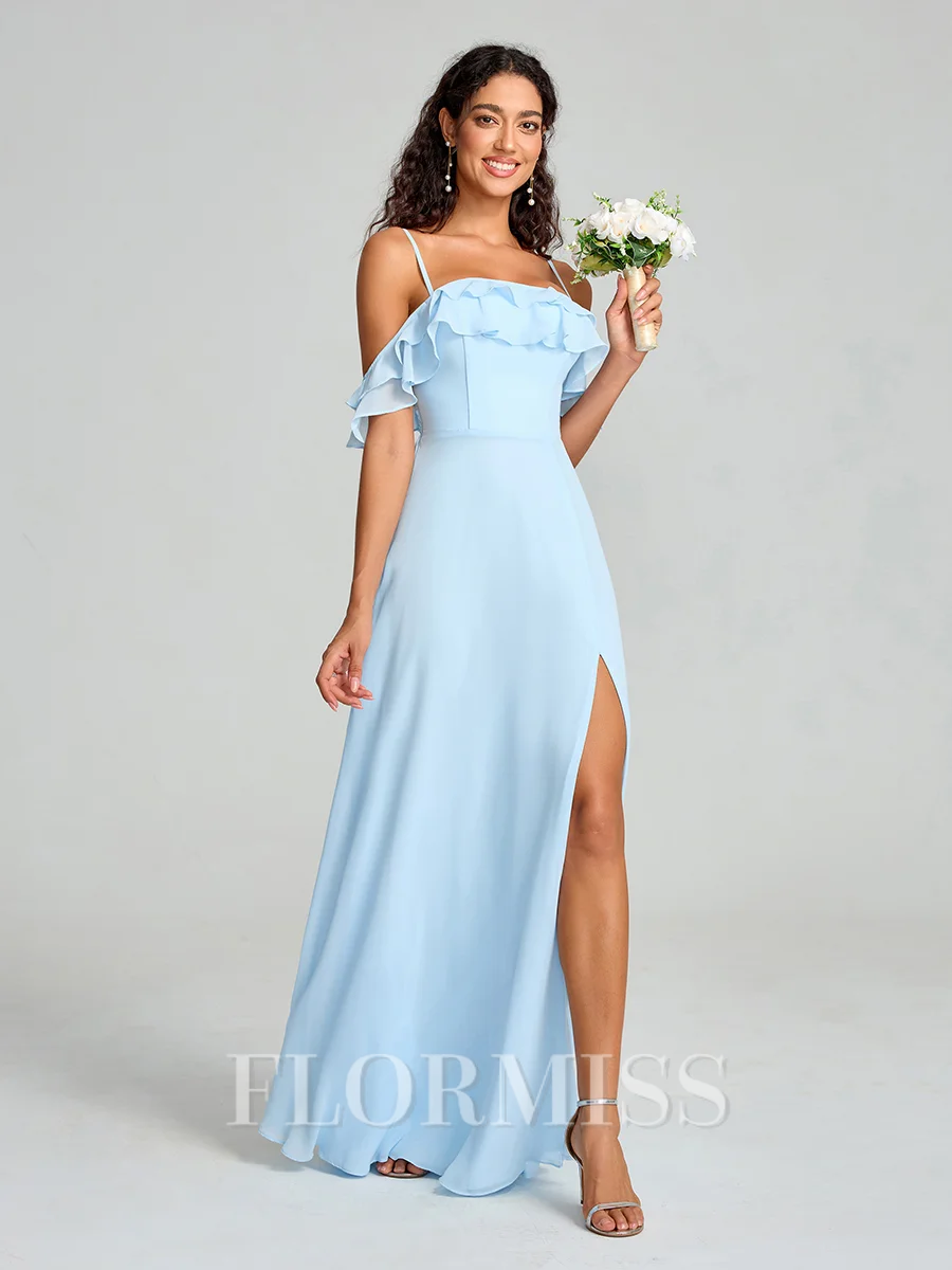 A-line/Princess Spaghetti Straps Floor-Length Sleeveless Chiffon Bridesmaid Dress