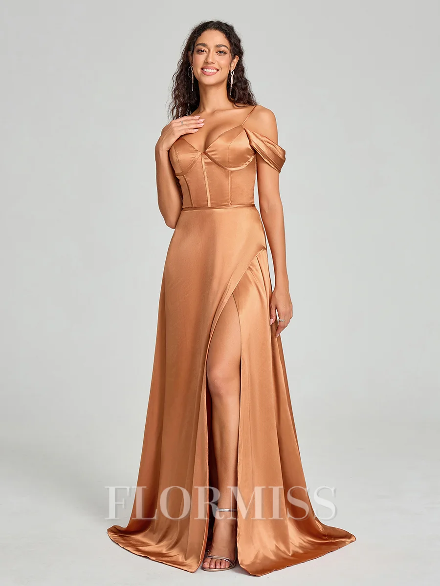 A-line/Princess Sweetheart Sweep Train Sleeveless Silk Like Satin Bridesmaid Dress