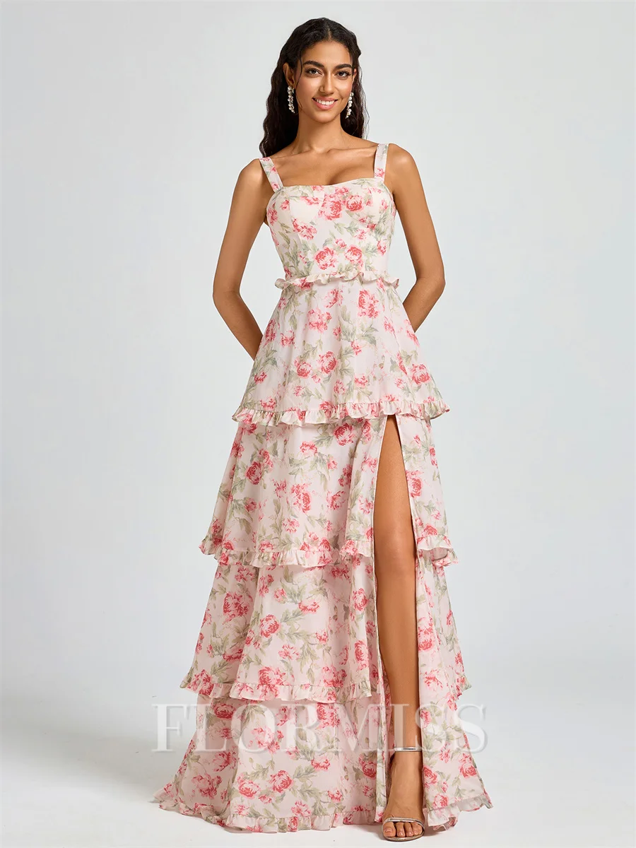 A-line Straps Cascading Ruffles Floor-Length Bridesmaid Dress