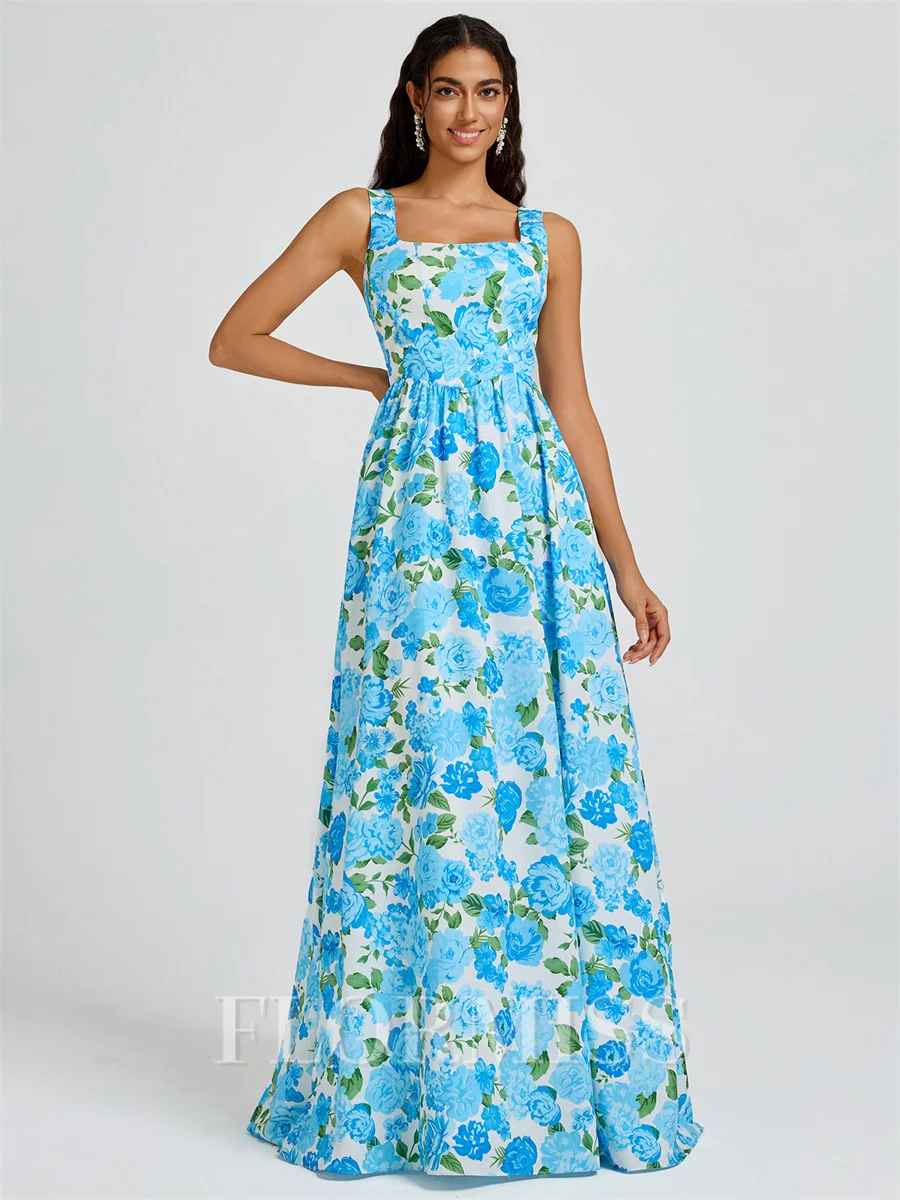 A-line Square Floor-Length Bridesmaid Dress