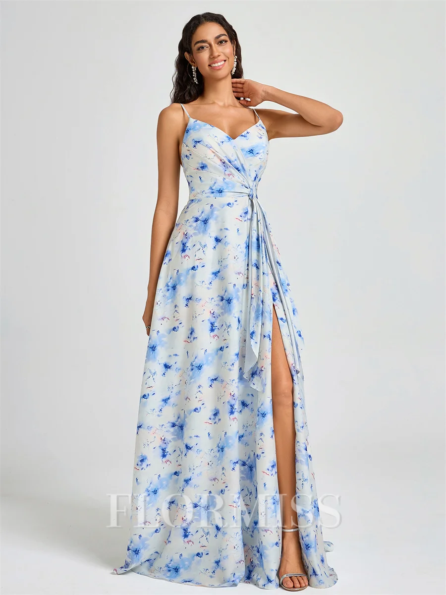 A-line V-neck Pleated Floor-Length Bridesmaid Dress