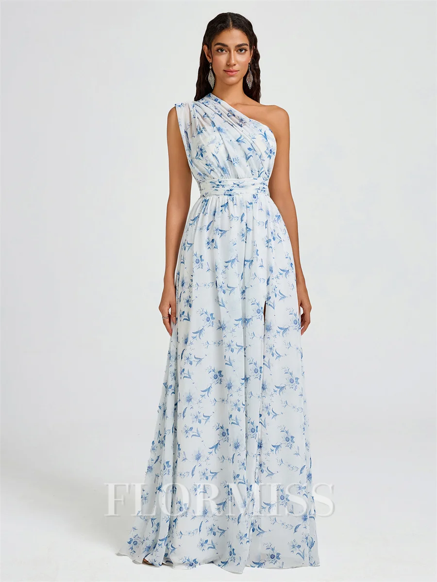 A-line Pleated Floor-Length Convertible Bridesmaid Dress