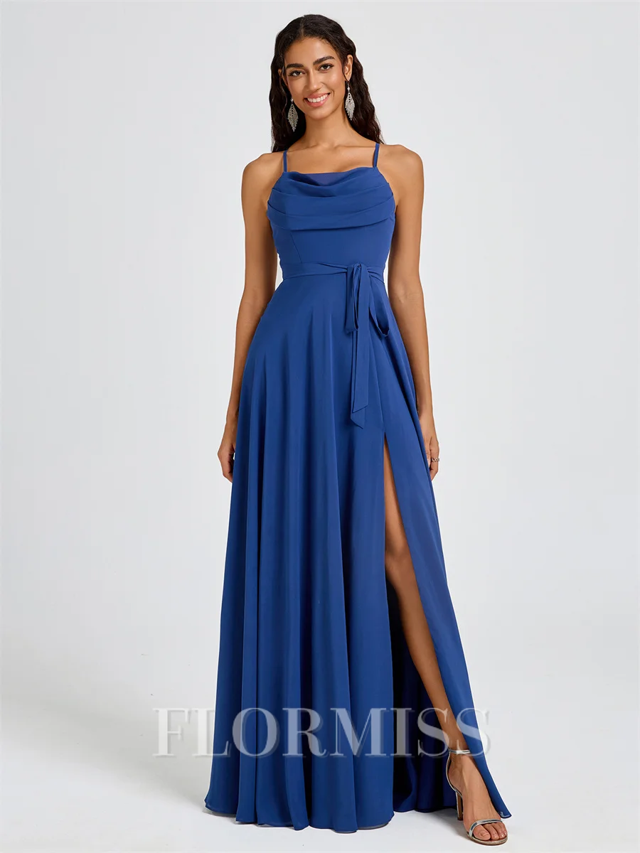 A-line Spaghetti Straps Sash/Ribbon/Belt Floor-Length Chiffon Bridesmaid Dress