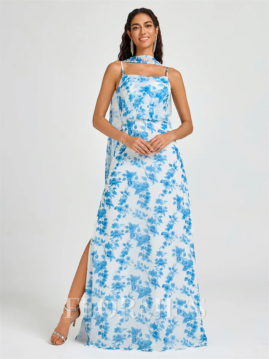 A-line Spaghetti Straps Floor-Length Bridesmaid Dress