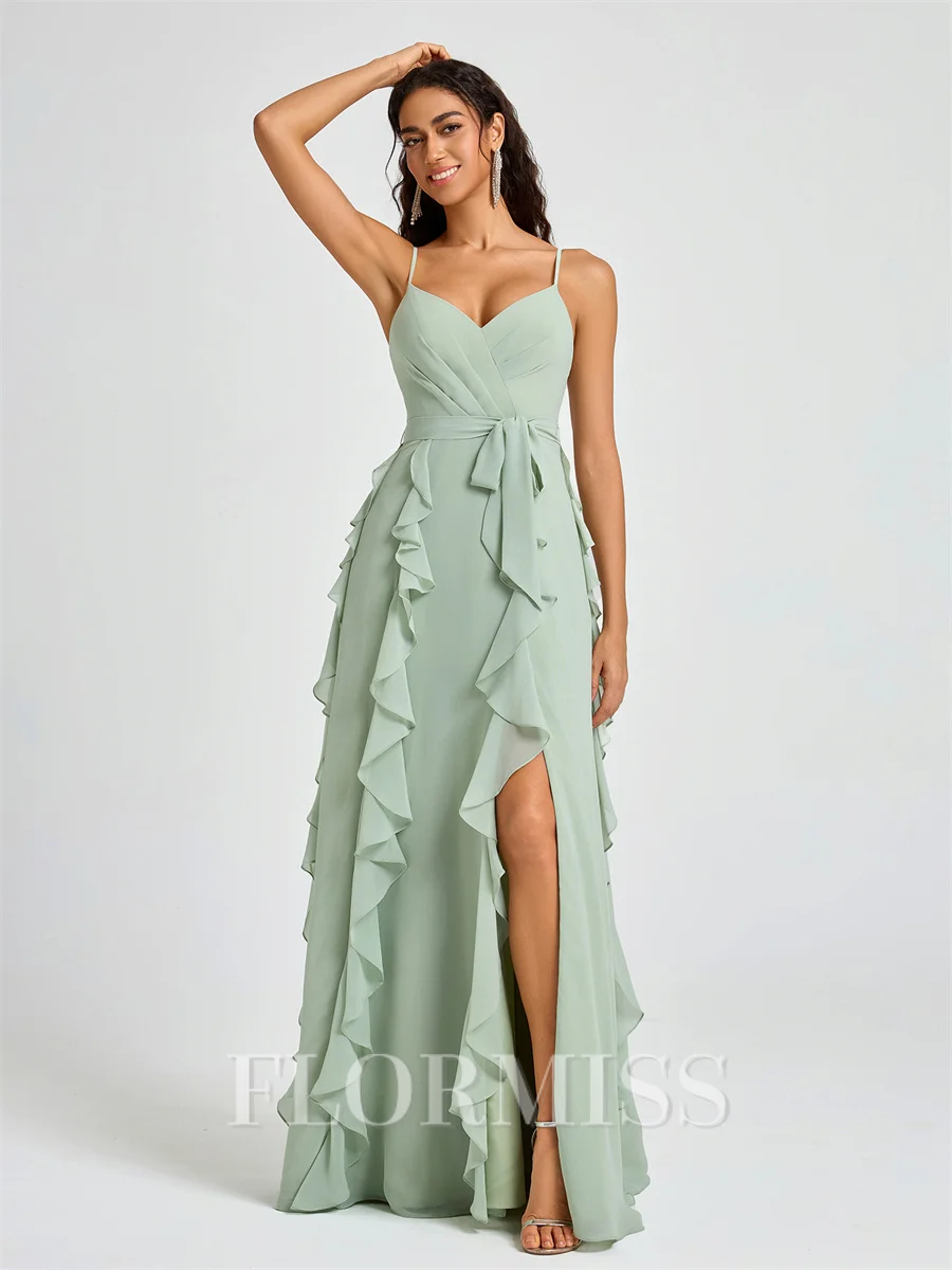 A-line V-neck Ruffles Floor-Length Chiffon Bridesmaid Dress