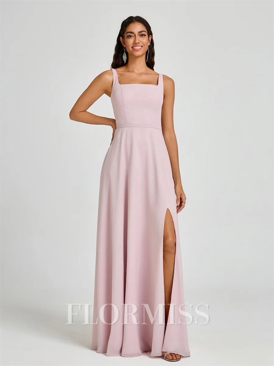A-line Square Floor-Length Chiffon Bridesmaid Dress