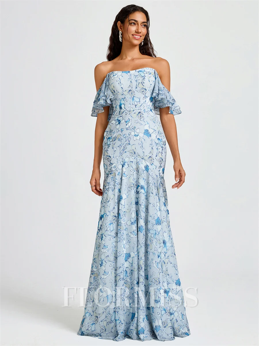 Sheath Off-the-Shoulder Short Sleeves Floor-Length Bridesmaid Dress