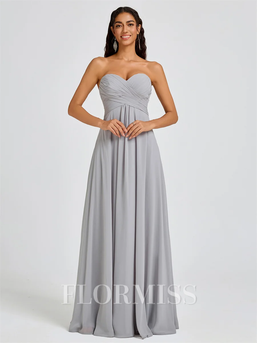 A-line Sweetheart Pleated Floor-Length Chiffon Bridesmaid Dress