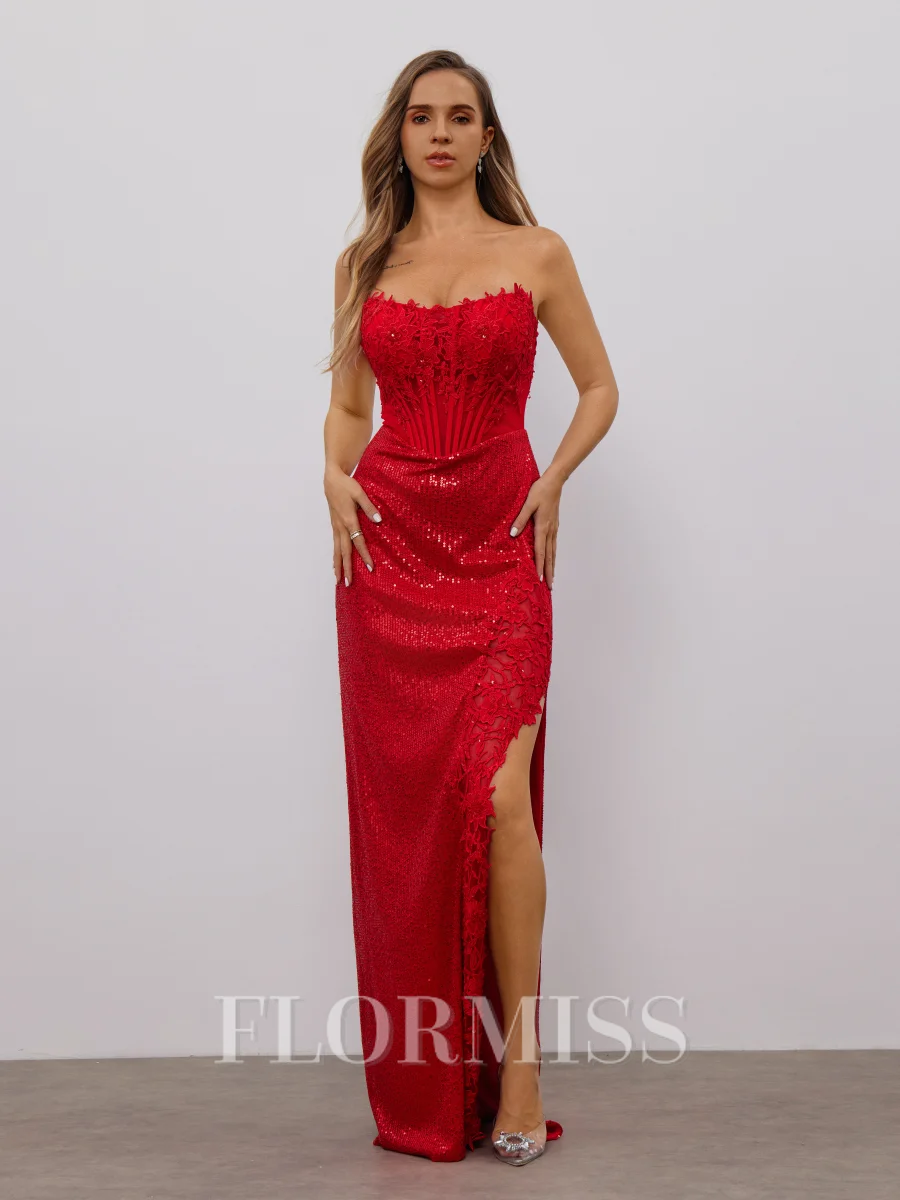Sheath Straight Appliques Lace Floor-Length Corset Dress