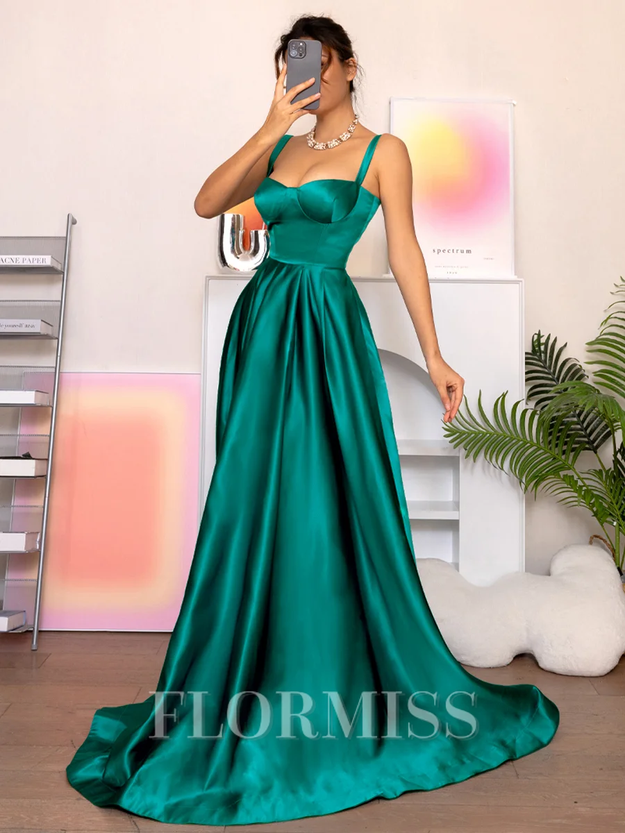 A-line Straps Floor-Length Satin Dress