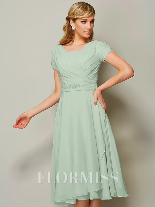 A-line/Princess Bateau Tea-Length Chiffon Bridesmaid Dresses With Ruffles