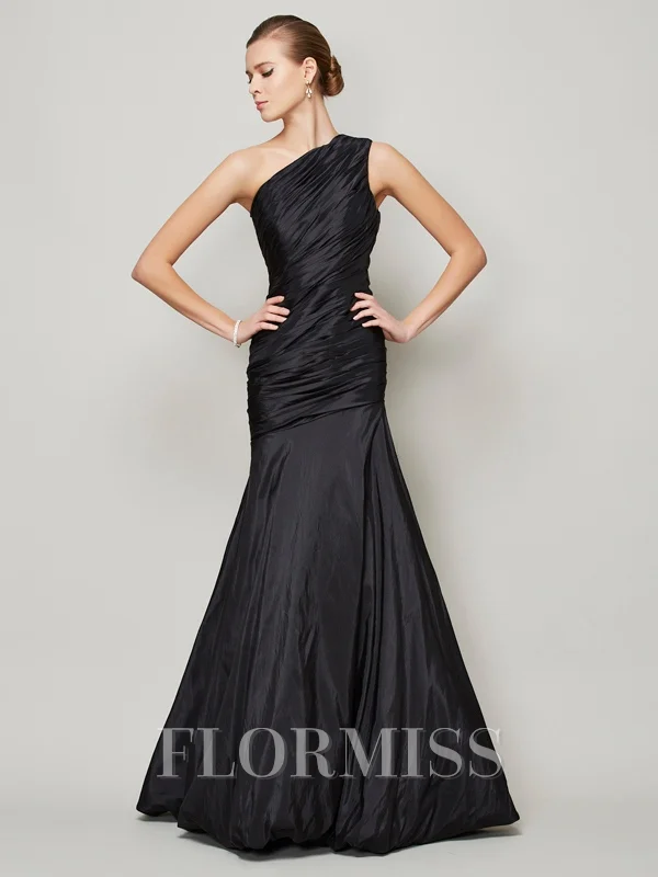 Trumpet/Mermaid One-Shoulder Floor-Length Taffeta Bridesmaid Dresses With Ruffles