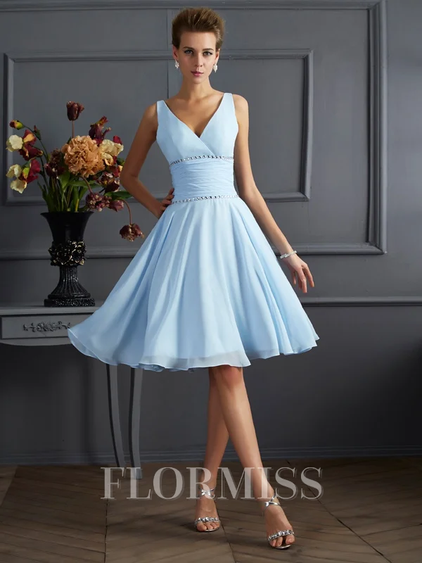 A-line/Princess V-neck Knee-Length Chiffon Bridesmaid Dresses