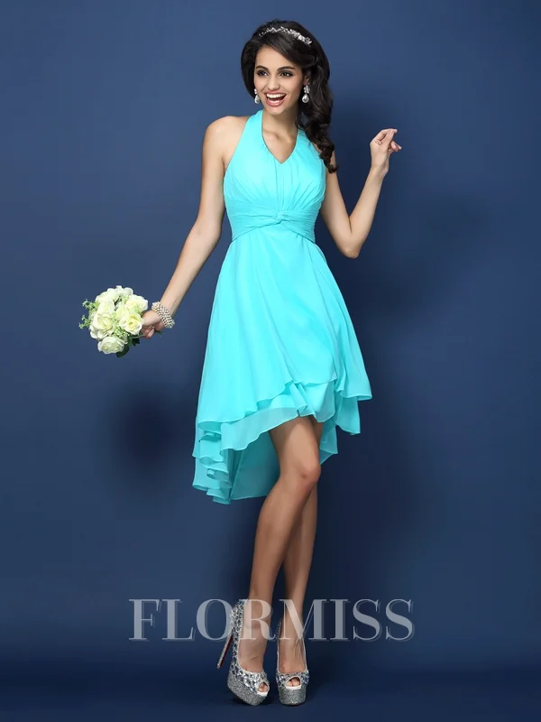 A-line/Princess Halter Asymmetrical Chiffon Bridesmaid Dresses