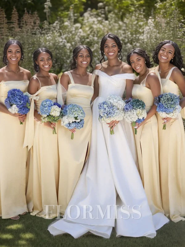 A-line Straps Floor-Length Silk Like Satin Bridesmaid Dress