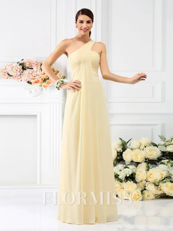 A-line/Princess One-Shoulder Floor-Length Chiffon Bridesmaid Dresses