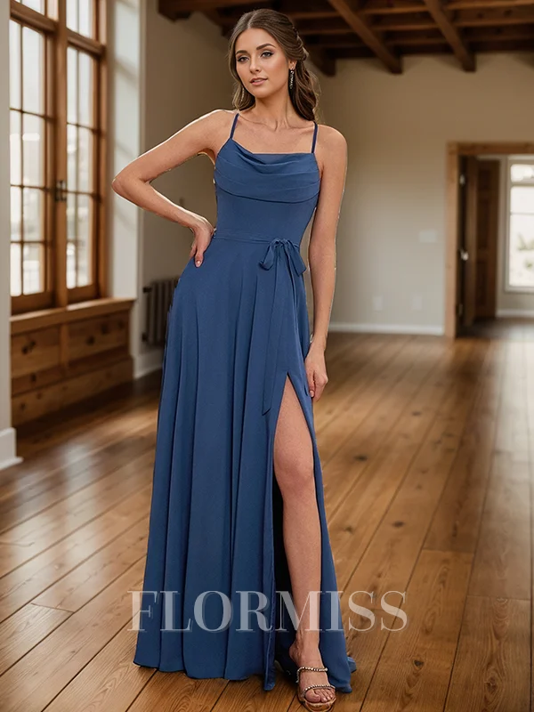 A-line/Princess Spaghetti Straps Sash/Ribbon/Belt Floor-Length Chiffon Bridesmaid Dress