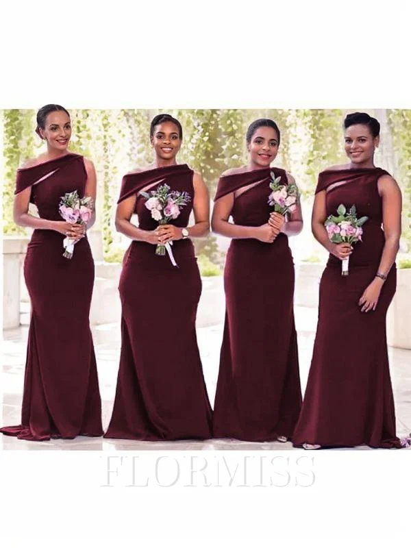Sheath/Column Square Sweep Train Stretch Crepe Bridesmaid Dresses