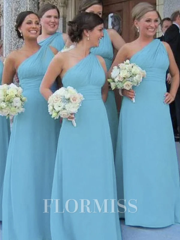 Sheath/Column One-Shoulder Floor-Length Chiffon Bridesmaid Dresses With Ruffles