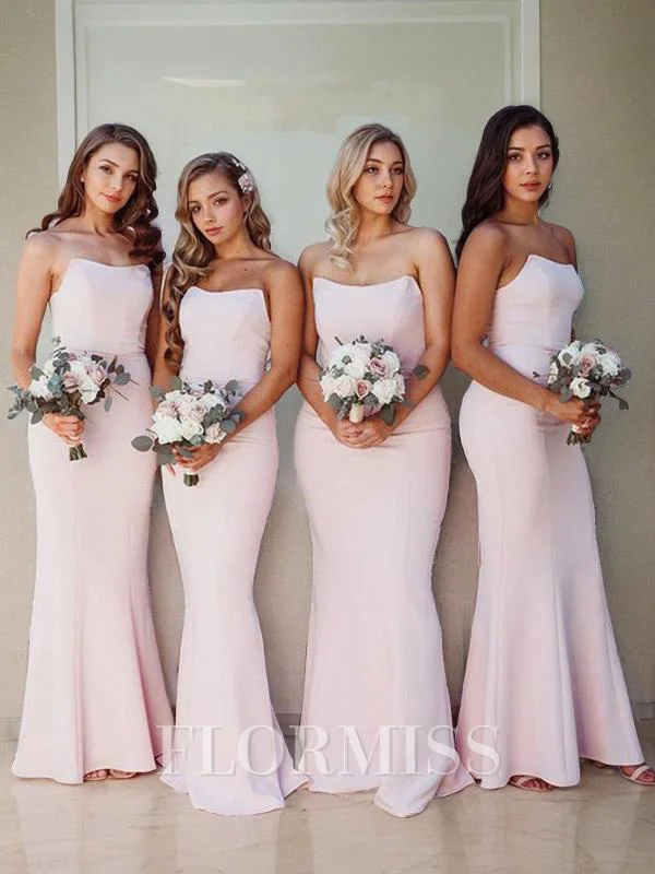 Sheath/Column Strapless Floor-Length Stretch Crepe Bridesmaid Dresses