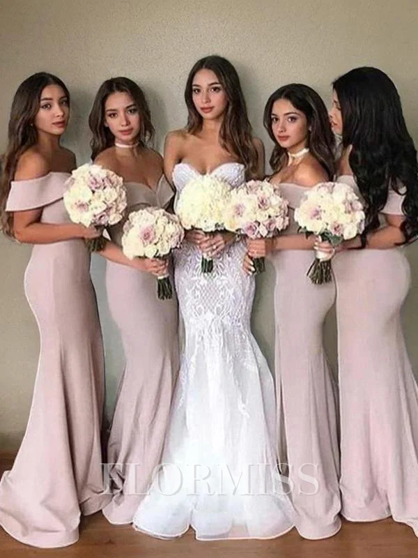 Trumpet/Mermaid Off-the-Shoulder Sweep Train Stretch Crepe Bridesmaid Dresses