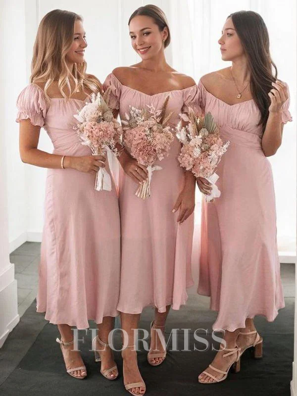 A-Line/Princess Sweetheart Tea-Length Chiffon Bridesmaid Dresses With Ruffles