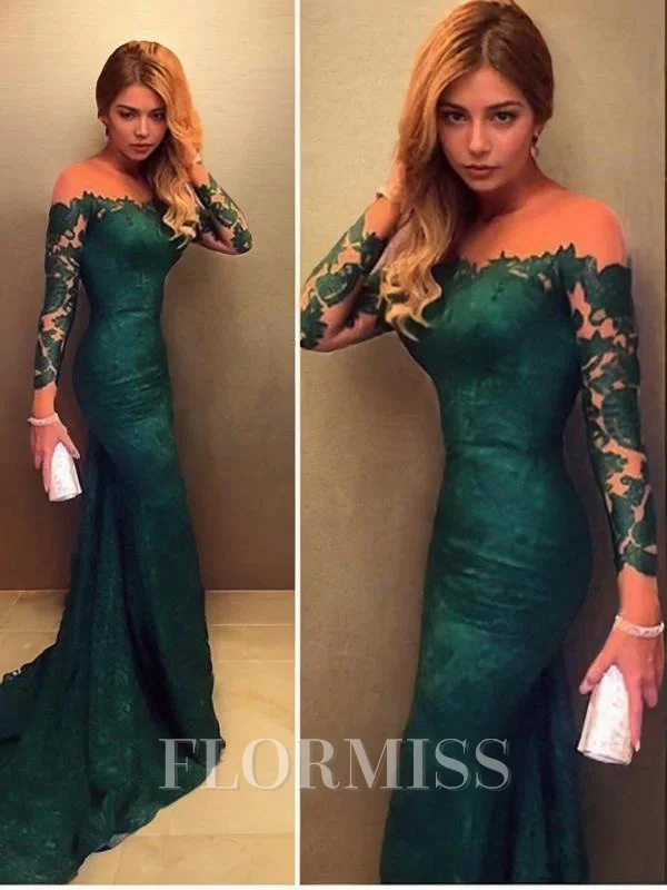 Trumpet/Mermaid Off-the-Shoulder Court Train Lace Evening Dresses With Lace
