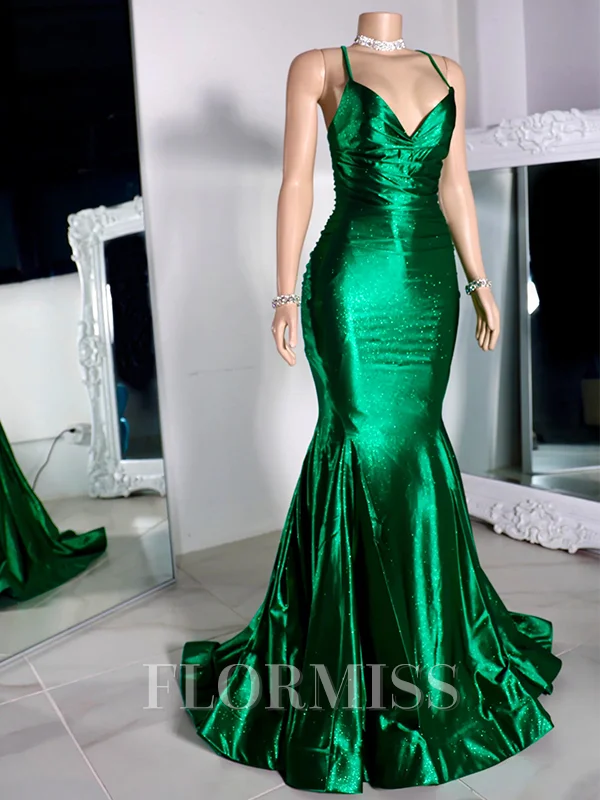 Mermaid Spaghetti Straps Pleated Sweep Train Dress