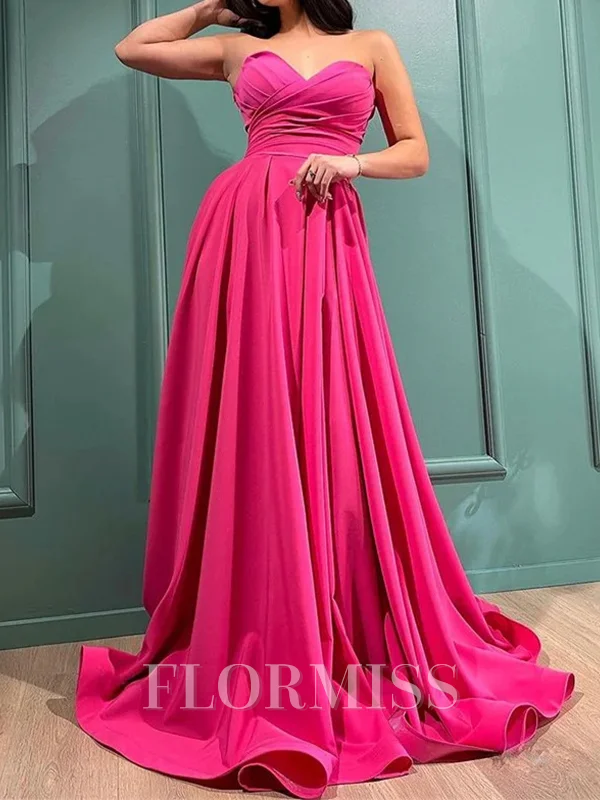 A-line Sweetheart Pleated Floor-Length Stretch Crepe Dress