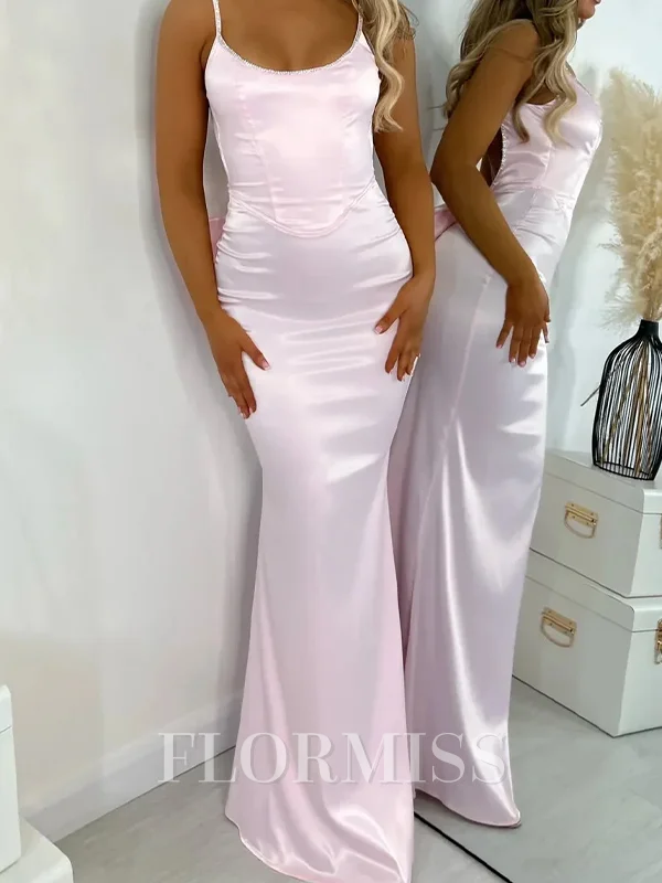 Sheath Scoop Bow Floor-Length Silk Like Satin Dress