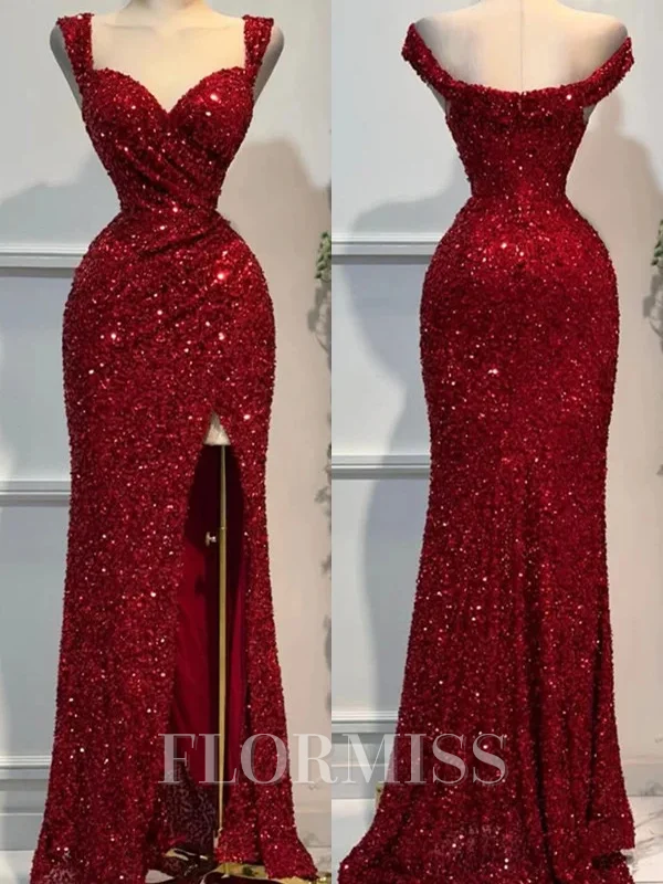 Sheath Sweetheart Ruffles Floor-Length Velvet Sequins Dress
