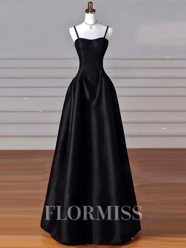 A-line Spaghetti Straps Ruffles Floor-Length Satin Dress