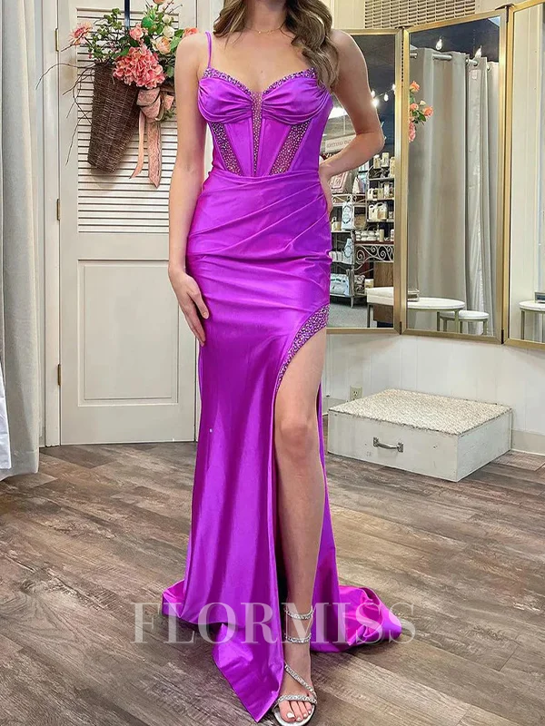 Sheath Sweetheart Pleated Sweep Train Silk Like Satin Dress