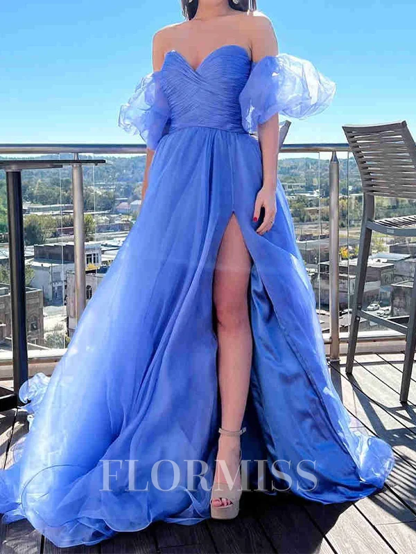 A-line Sweetheart Ruffles Chapel Train Organza Dress