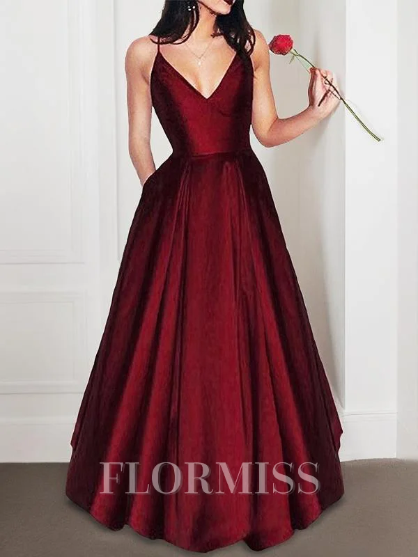 A-Line/Princess V-neck Floor-Length Satin Evening Dresses