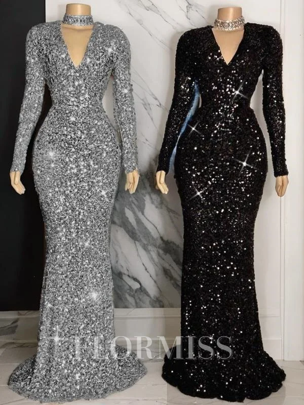 Sheath/Column V-neck Sweep Train Evening Dresses